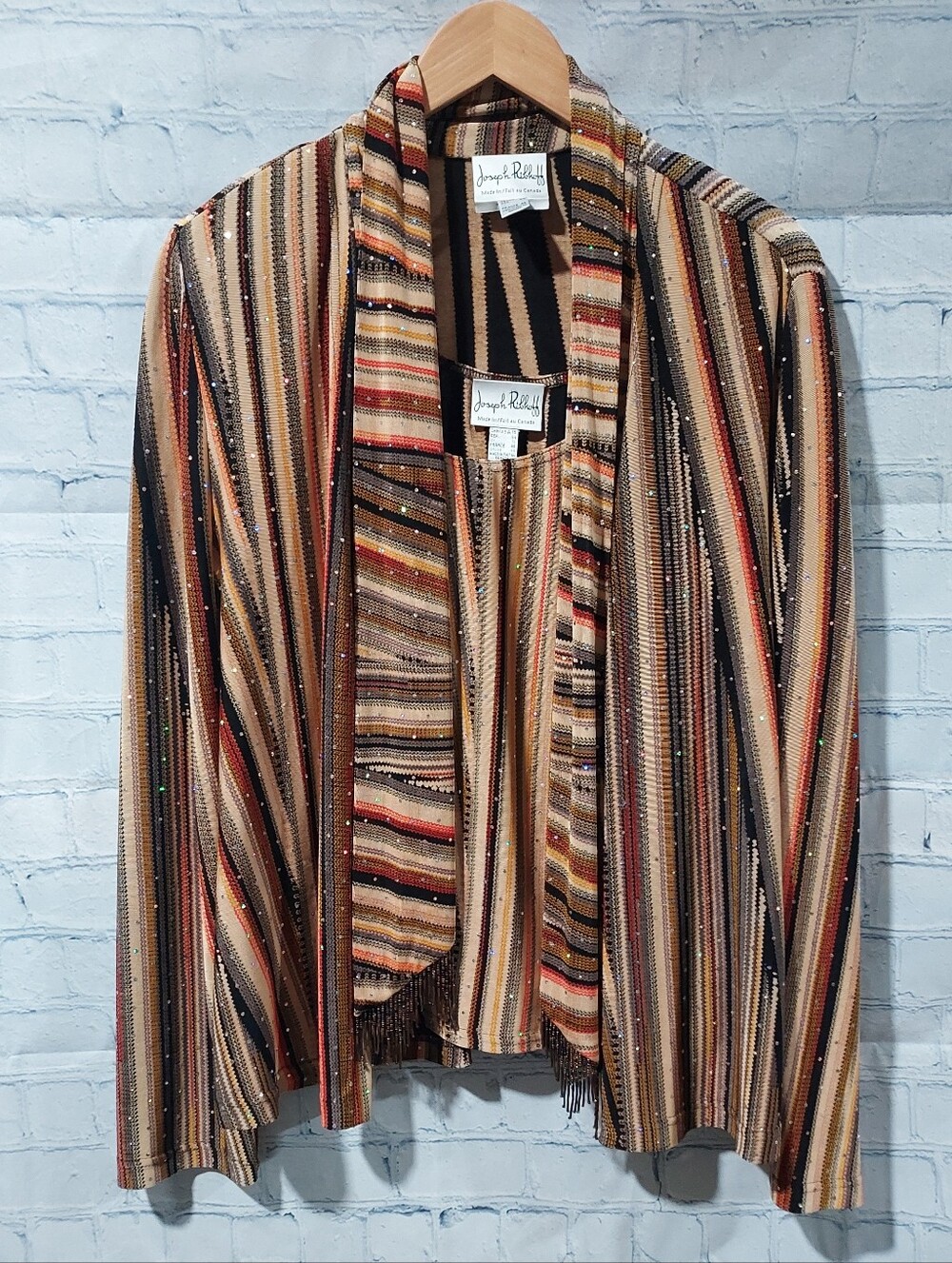 Joseph Ribkoff Size 16 Jacket Tank Abstract Classic Brown Tan Sparkle Old Money